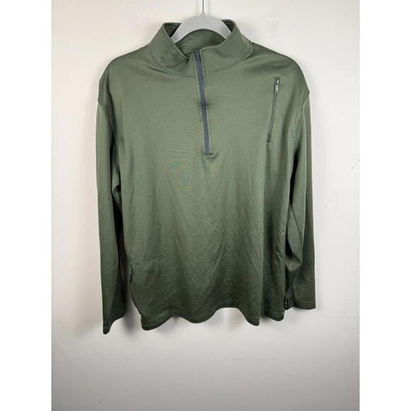 SCOTTeVEST 1/4 Zip Pullover TEC Long Sleeve Shirt Green Large Stretch Pocket - Picture 1 of 6